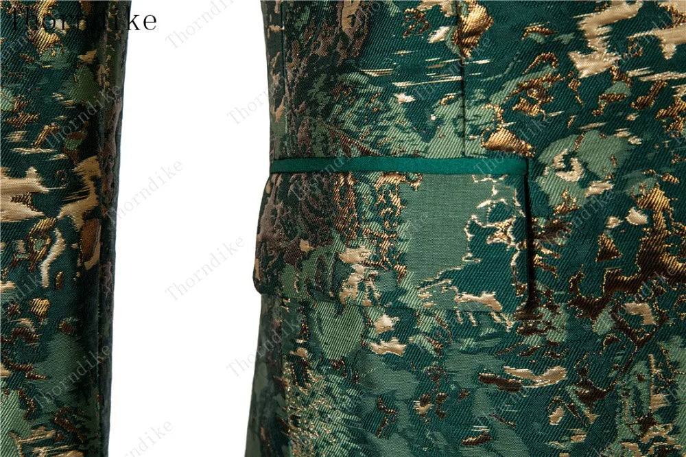 2023 Blazer+Pants+Vest Suits Male Casual Slim Blazer Coat Suit New Man Fashion Green Jacquard Eye-catching High Quality Party