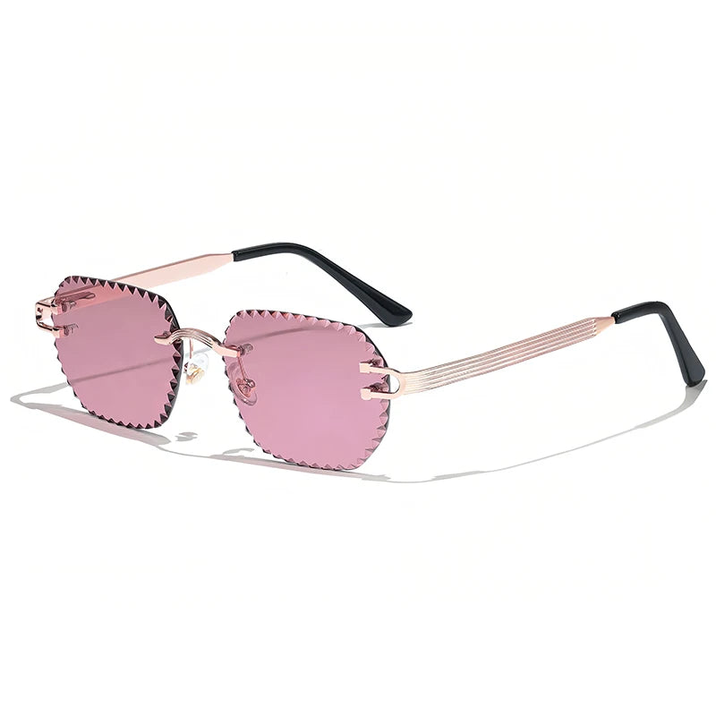 HBK Unisex Frameless Sunglasses Black PC Alloy Pink Blue Gradient Lens Polygon Rimless Design New Street Fashion Men Women
