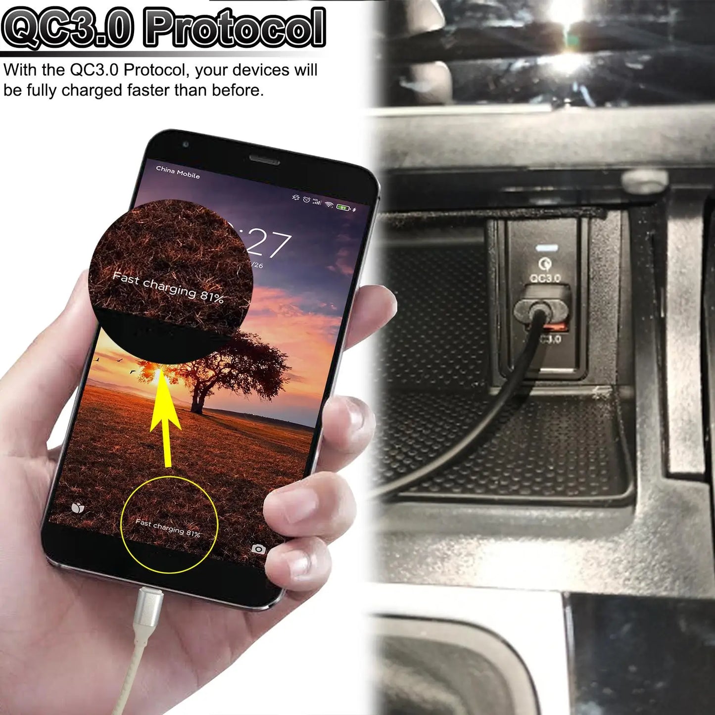 For SEAT Ibzia Leon For VW Golf Beetle Jetta Passat Sharan Car Charger Dual USB QC3.0 Port Phone Laptop 12V Fast Quick Charging