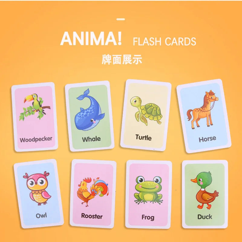 36Pcs Kids Cognition Card Shape Animal Color Teaching Baby English Learning Word Card Education Toys Montessori Material Gift