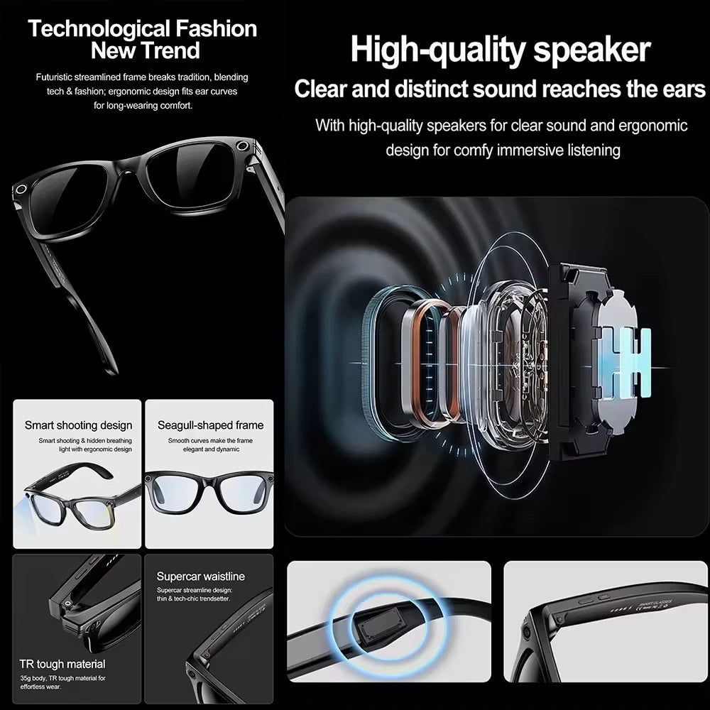 Smart Eyewear Music Audio Meta Glasses Smart Headphone Sunglasses Lenses AI Translate Wireless Smart Sunglasses with Camera