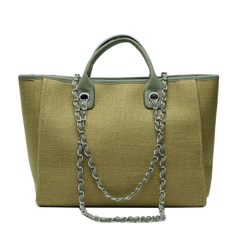 Women Tote Bags Fashion Canvas Large Capacity Handbag Casual Chains Shoulder Bags Ladies Big Messenger Bag Shopping Bag