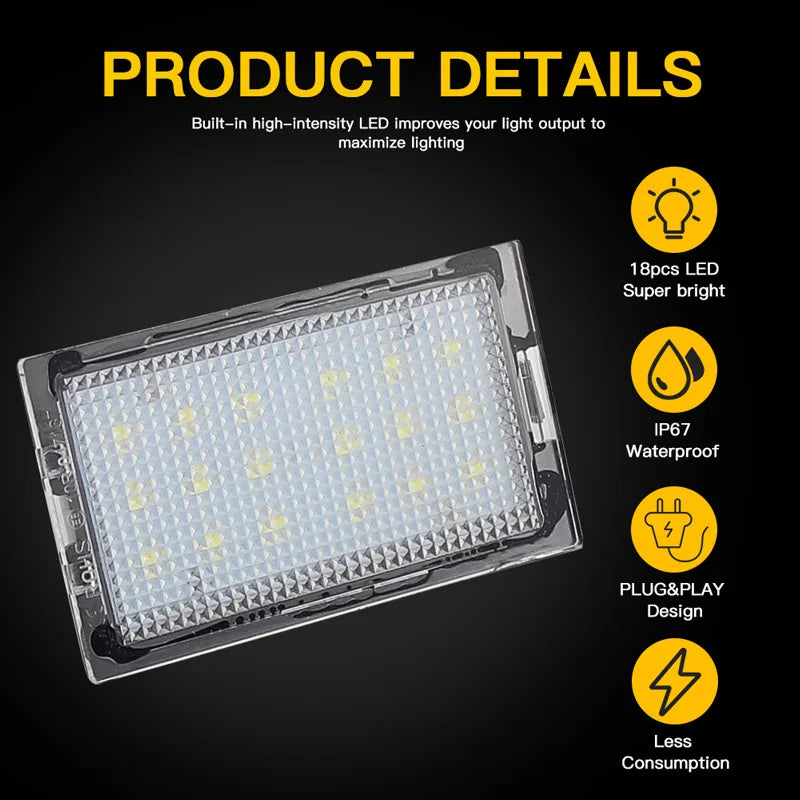 2X 18 LED Car Number License Plate Lights Lamps White For Land Range Rover Sport L320 Discovery 3 4 LR3 LR4 Freelander 2 LR2 12V