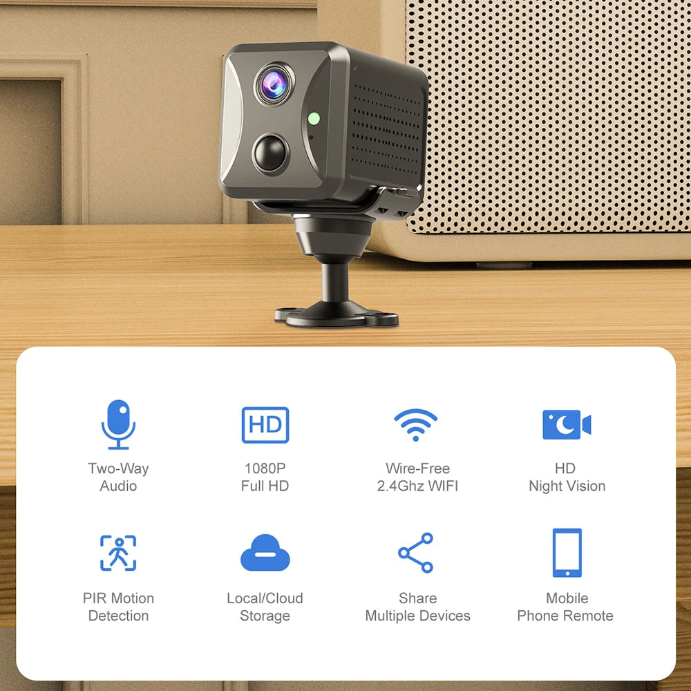 Ubox Indoor Battery Powered 4G SIM Card Mini Size Camera 2MP 2400mAh Security CCTV PIR Motion Alarm Video TF Card Network Camera