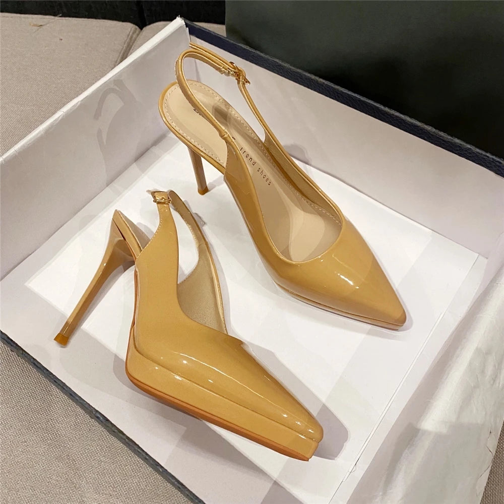 Slingback Zapatos Tacon Mujer Smooth Leather Strange Designer Elegant Heel Women's Pumps