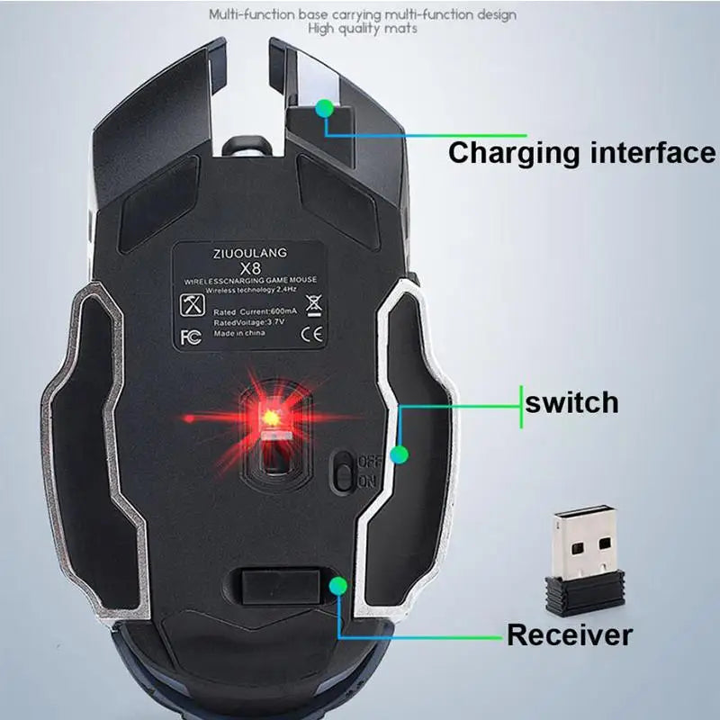 Rechargeable X8 Wireless Silent LED Backlit USB Optical Ergonomic Gaming Mouse Usb Mouse