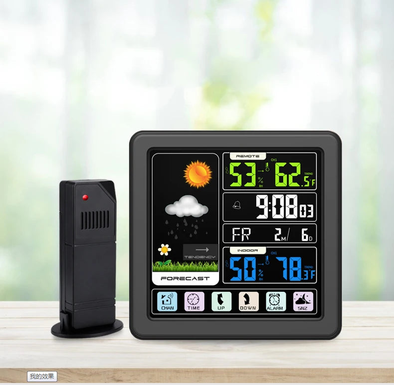 Touch Screen Electric Alarm Clock  Wireless Weather Station Digital Wall Clock Outdoor Temperature and Humidity Sensor