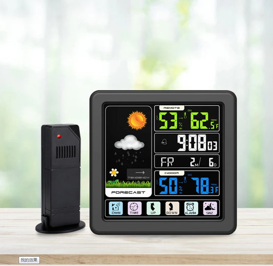 Touch Screen Electric Alarm Clock  Wireless Weather Station Digital Wall Clock Outdoor Temperature and Humidity Sensor