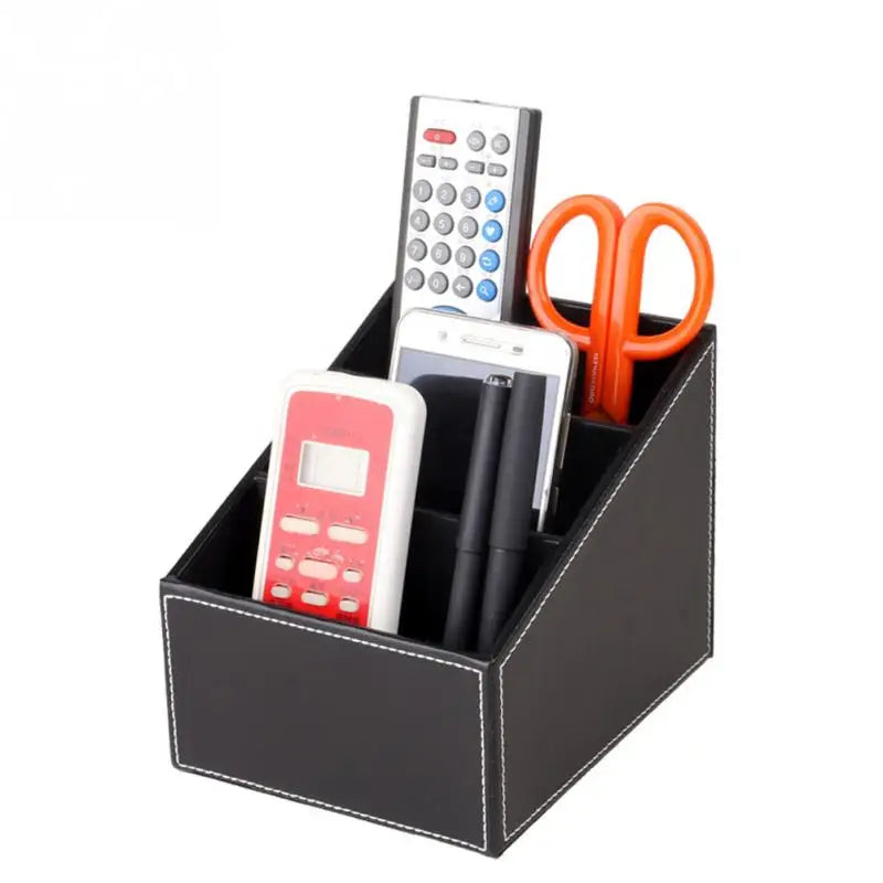 Household Phone And TV Remote Control Leather Storage Box Desk Organizer Holder Home Office Storage Case
