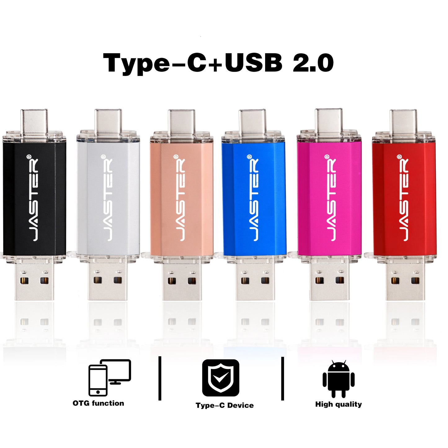 JASTER TYPE-C Smart Phone USB Flash Drives Metal Pen Drive Golden Hight speed Memory Stick Business U disk 16GB 32GB 64GB 128GB