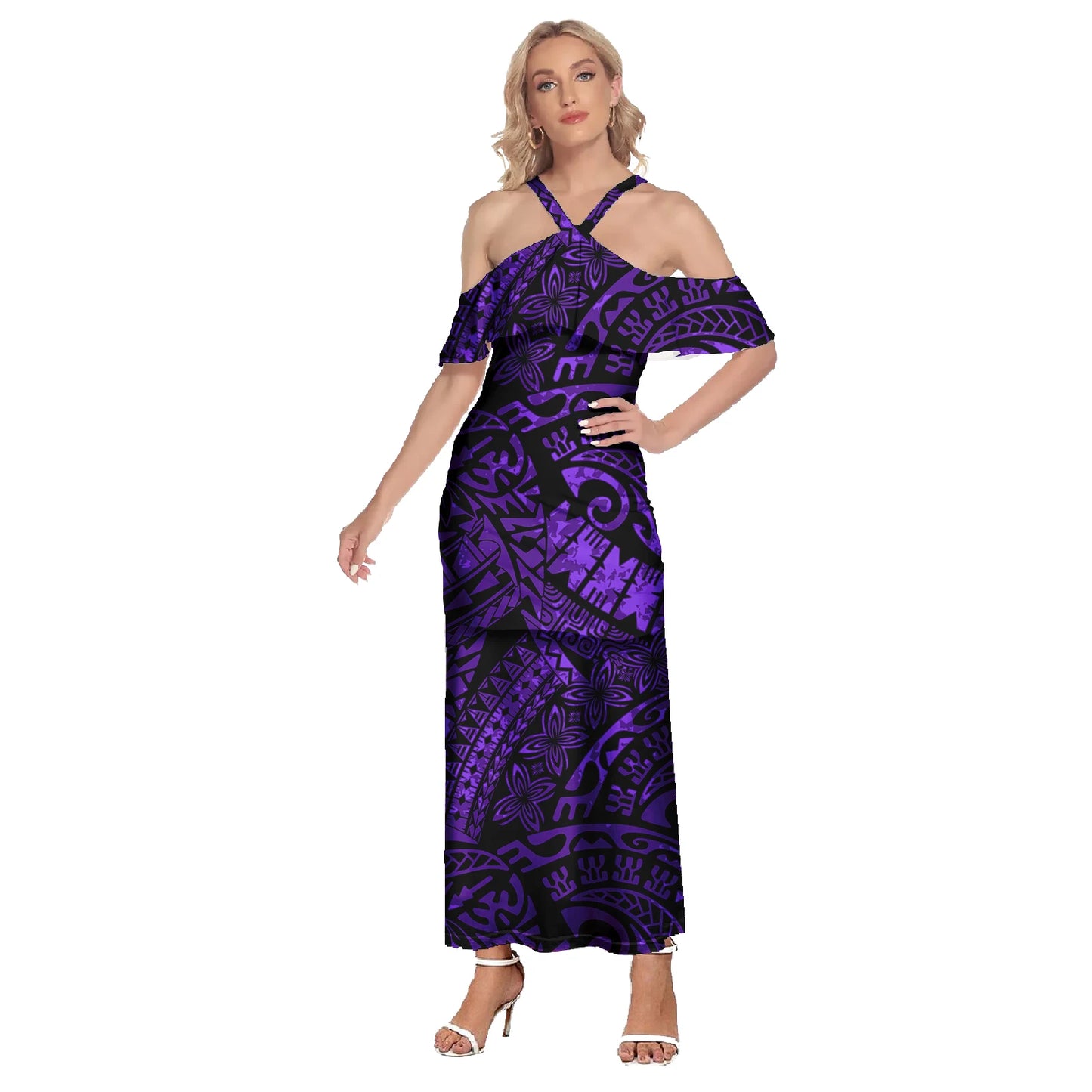 Polynesian Printing Samoa Puletasi Two Piece Elegant Dresses Island Ruffles Shirt and Puletasi Dress