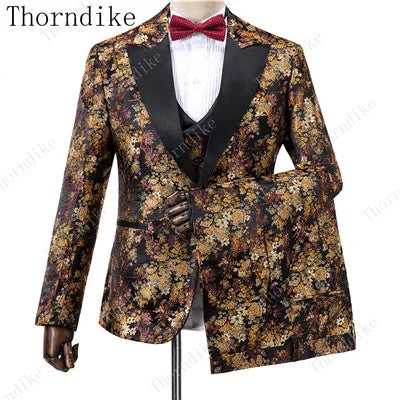 2023 Blazer+Pants+Vest Suits Male Casual Slim Blazer Coat Suit New Man Fashion Green Jacquard Eye-catching High Quality Party