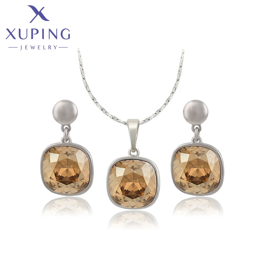 Xuping Jewelry New Arrival Luxury Necklace and Earrings Crystal Jewelry Set Women Party Gift 60503