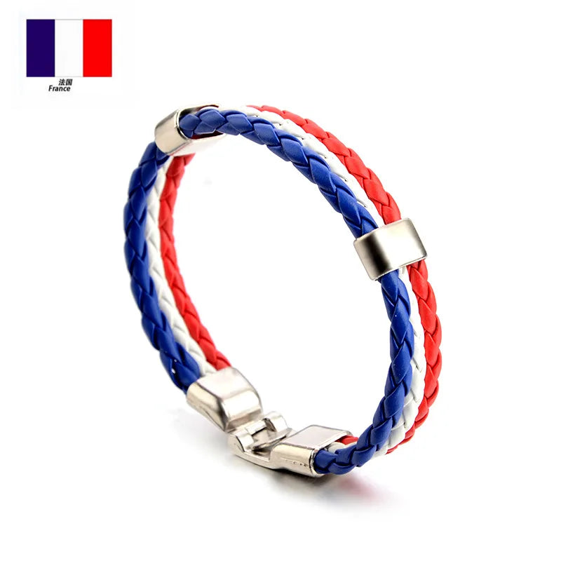 National team Unisex Italy France Russia National Flag Rope Surfer Leather Braided Bracelet Bangle Wristband Friendship Gift