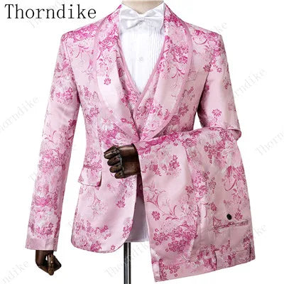 2023 Blazer+Pants+Vest Suits Male Casual Slim Blazer Coat Suit New Man Fashion Green Jacquard Eye-catching High Quality Party