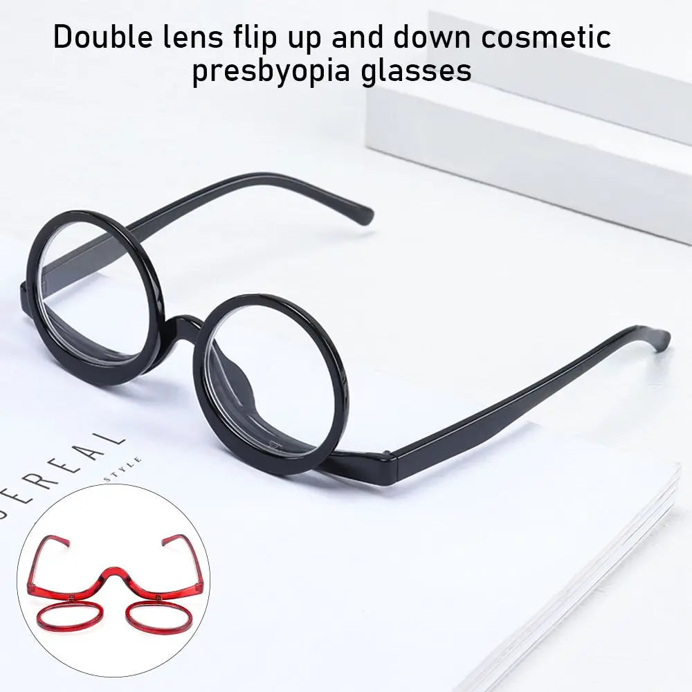 New Rotating Magnifying Makeup Reading Glasses For Women Folding Clamshell Cosmetic Presbyopic Glasses For Elder Unisex
