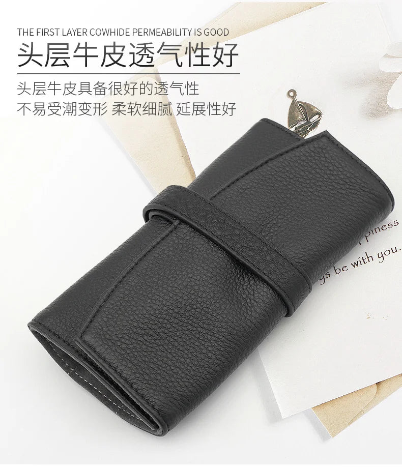 Wancher Genuine Leather Pen Bag 5 Pens Roll Pencil Bag Gift Box Protective Pen Ballpoint Pen Office Accessories Pen Set