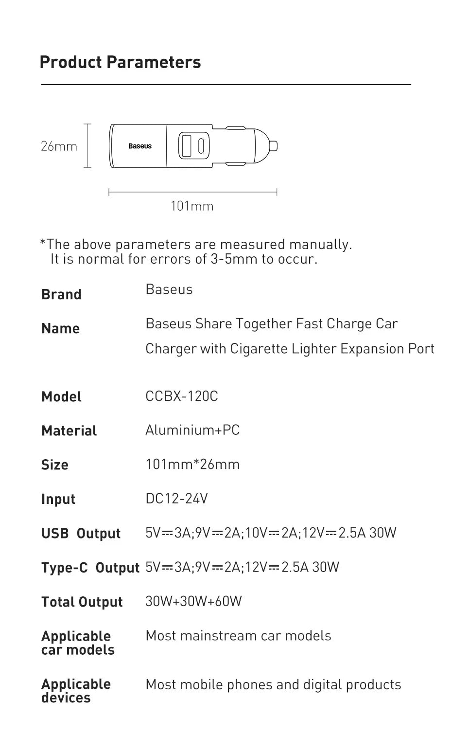 Baseus 120W Car Phone Charger Quick Charge QC 4.0 3.0 Dual USB Type C Expand Charger Adapter For iPhone Xiaomi Samsung Huawei