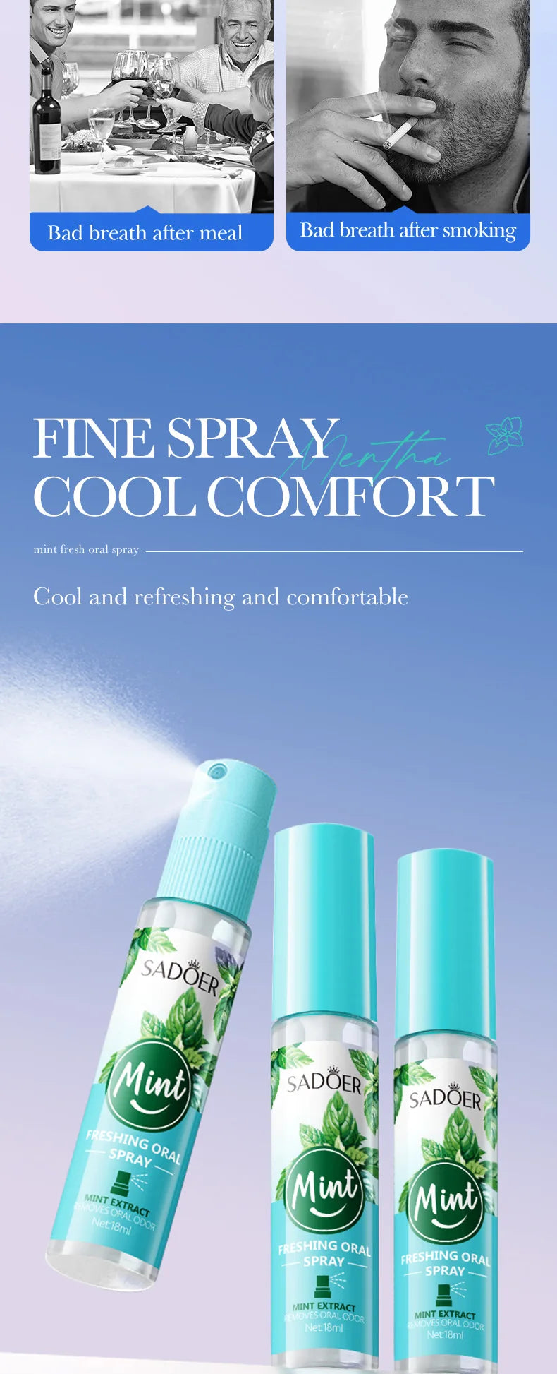 Peach Mint Lemon Fresh Breath Mouth Spray Fresh Breath Mild Remove Bad Breath Bring a Cool and Comfortable Experience