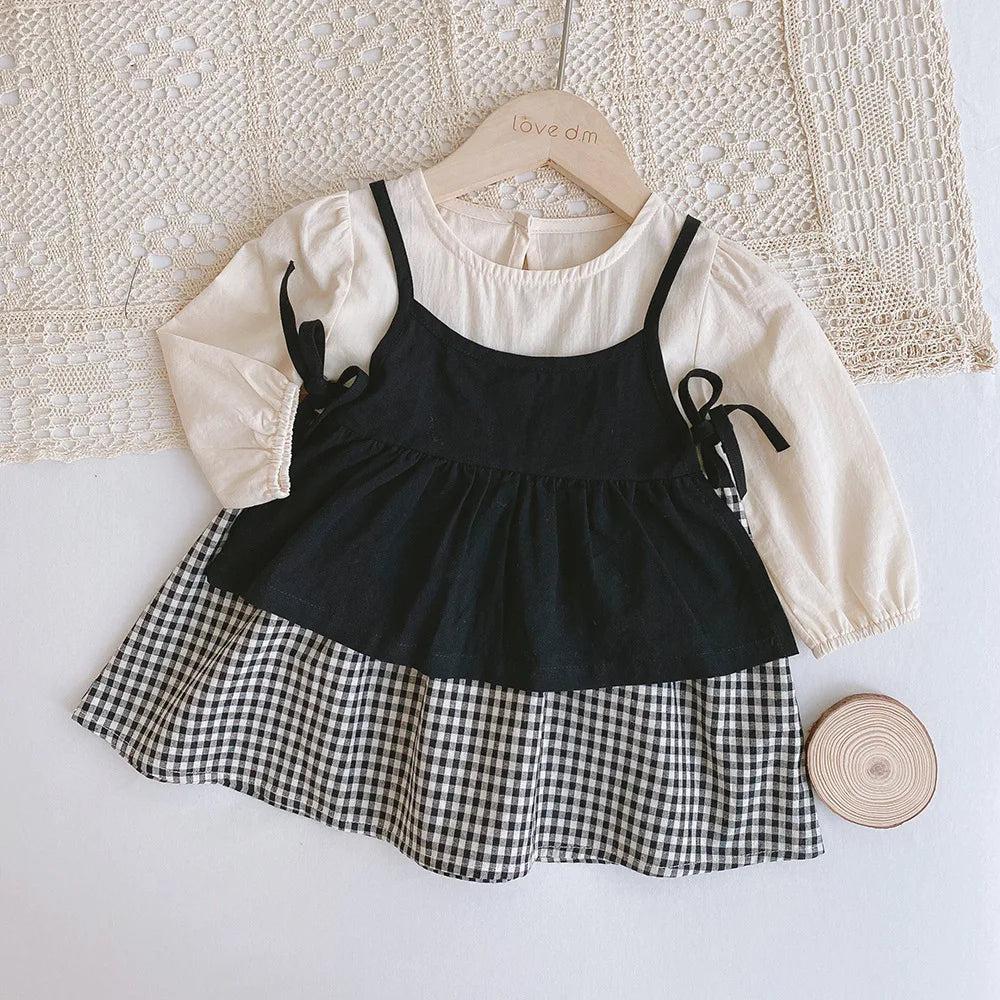 2026 Autumn Baby Clothes 2pcs Set Siblings Clothes Infant Girls Bodysuit Big Sisters Dress Toddler Suit