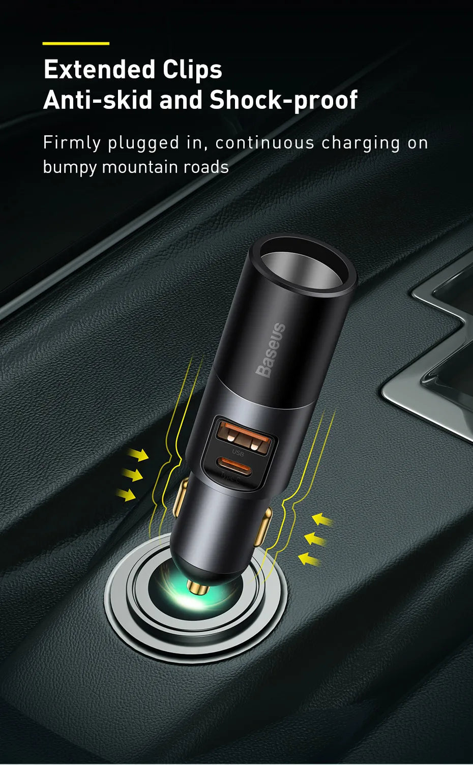 Baseus 120W Car Phone Charger Quick Charge QC 4.0 3.0 Dual USB Type C Expand Charger Adapter For iPhone Xiaomi Samsung Huawei