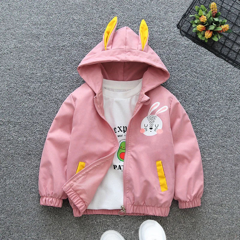 1 2 3 4 5 6 Years Baby Girls Jackets Butterfly Casual Hooded Zipper Boys Windbreaker Coat Autumn Children Outerwear Kids Clothes