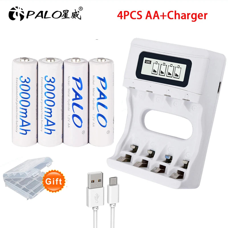 PALO 1.2V AA Rechargeable Batteries 3000mAh aa Ni-MH 100% Original High Capacity Current AA Battery Rechargeble For Camera Toys
