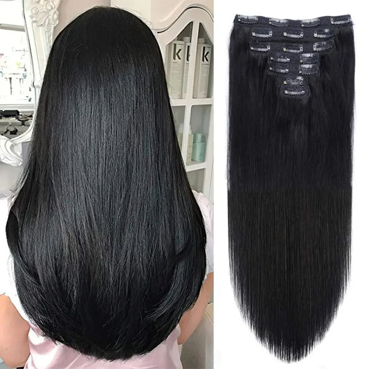 100% Unprocessed Brazilian Virgin Remy Hair Extensions Full Head 8pcs 120G Natural Black Color Straight Human Clip-In System