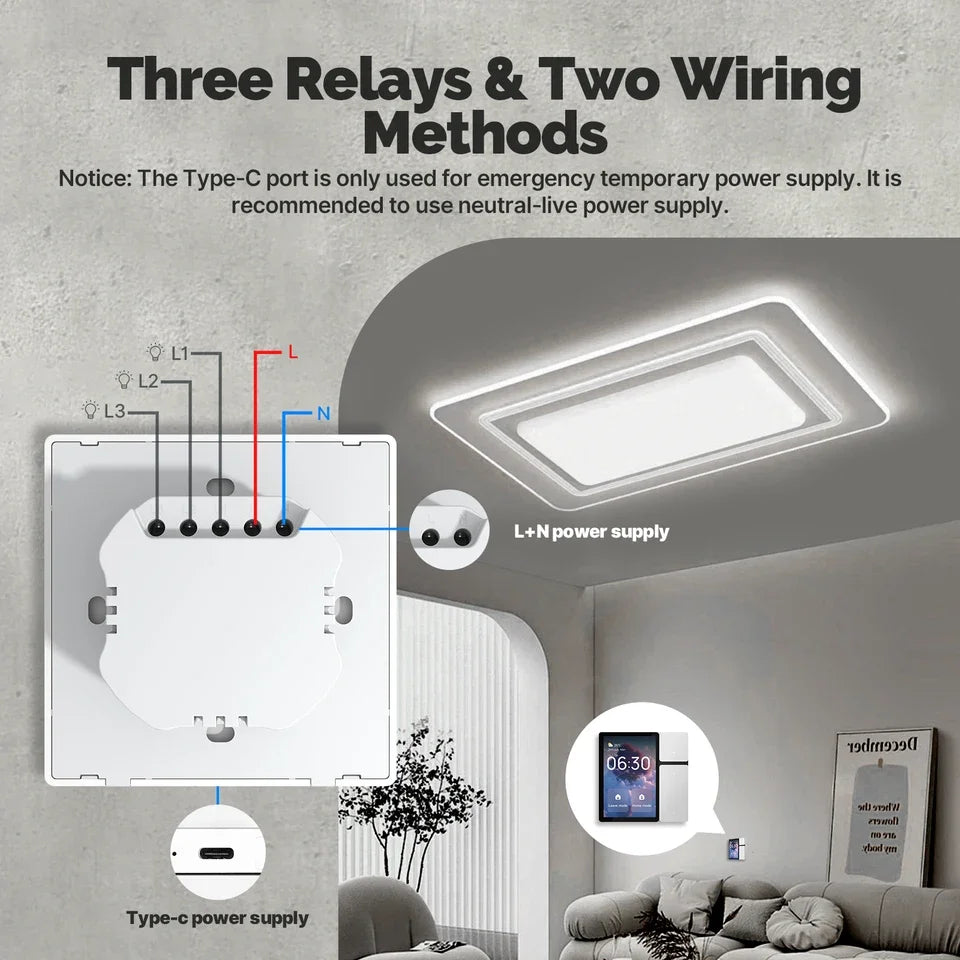 MOES Tuya WiFi 3.5-inch Full HD Smart Control Panel Screen 3 Relays 3 Physical Buttons OLED Android ABS Built-in IR Remote