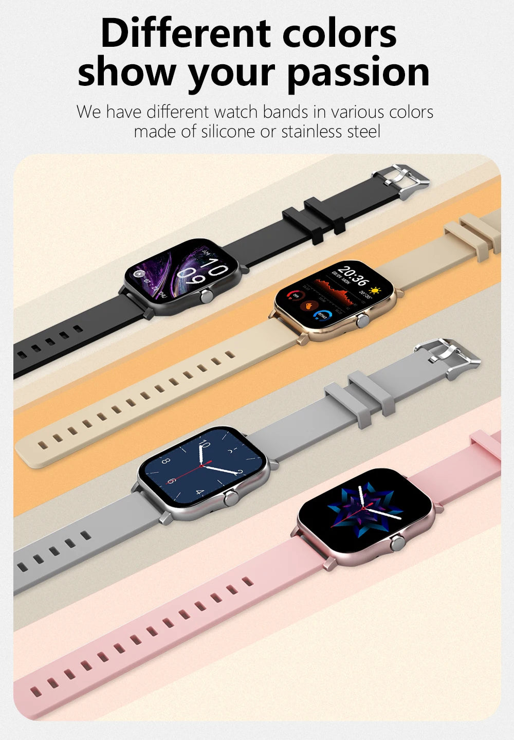 Smart watch with full touch screen, call, message reminder, music control and other functions, compatible with iPhone/android mo