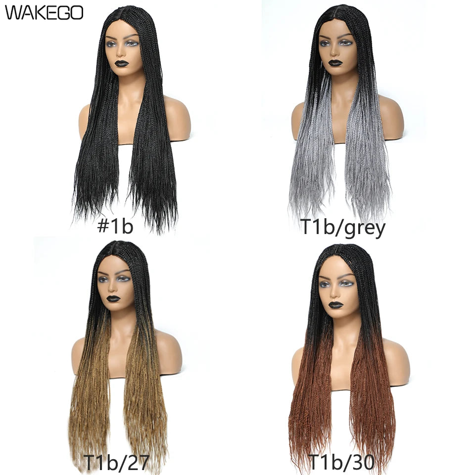 Wakego 26 Inch Ombre Box Braided Wigs For Black Women Braided Wig Fake Scalp Heat Resistant Braiding Hair Wig Peruca Sintetica