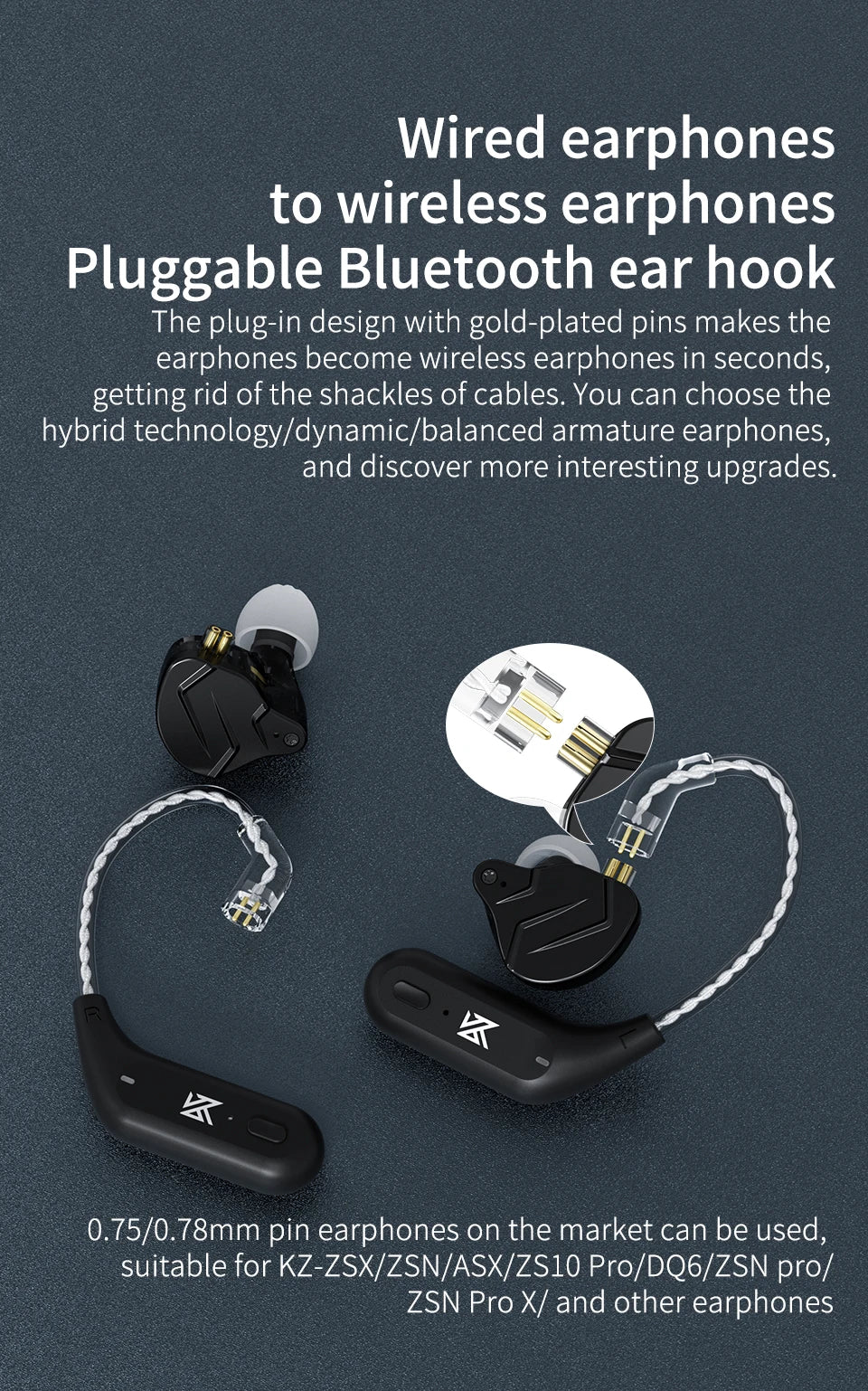 KZ AZ09 HD Bluetooth 5.2 Wireless Upgrade Cable Bluetooth Module HIFI Wireless Ear Hook Connector With Charging Case Z3 S2 Z1PRO