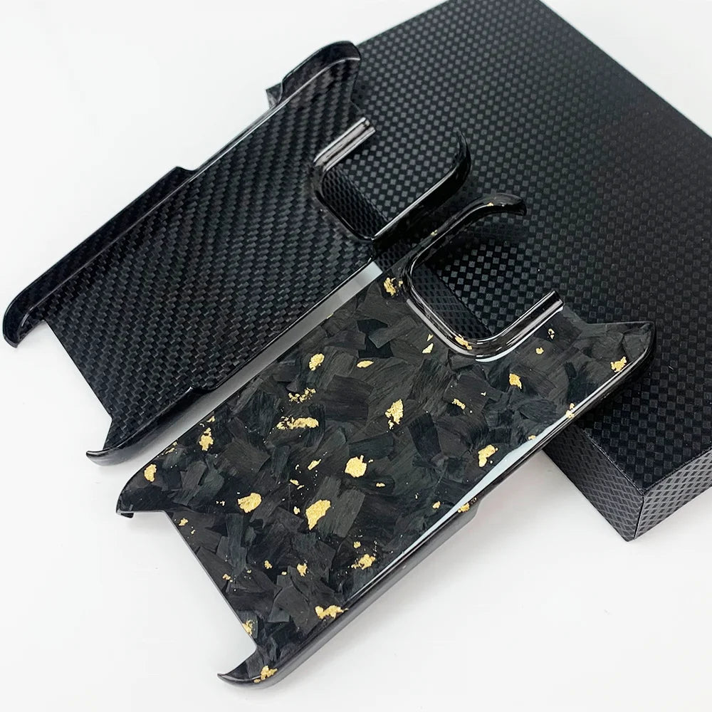 Wholesale Luxury Forged Blue Gold Carbon Fiber Phone Case Cover for iPhone 16 Pro Max Slim Mobile Phone Shell