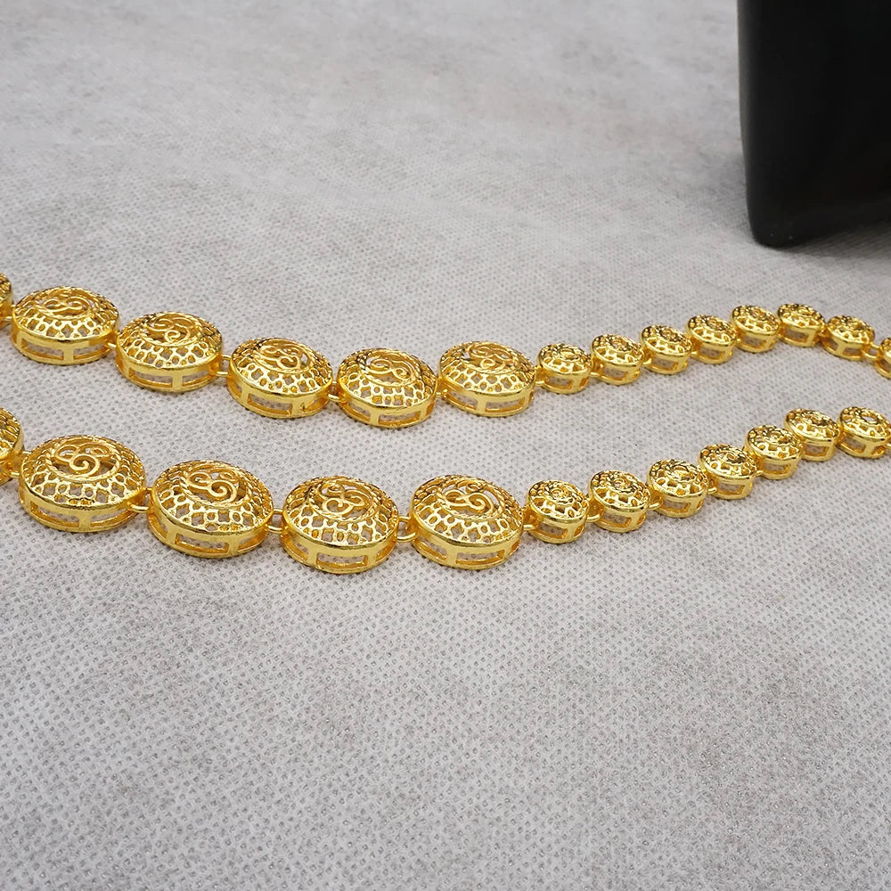 African Gold Color Long Necklace/Earrings/Ring Big Jewelry Set Women Arab Jewelry Wedding Accessories
