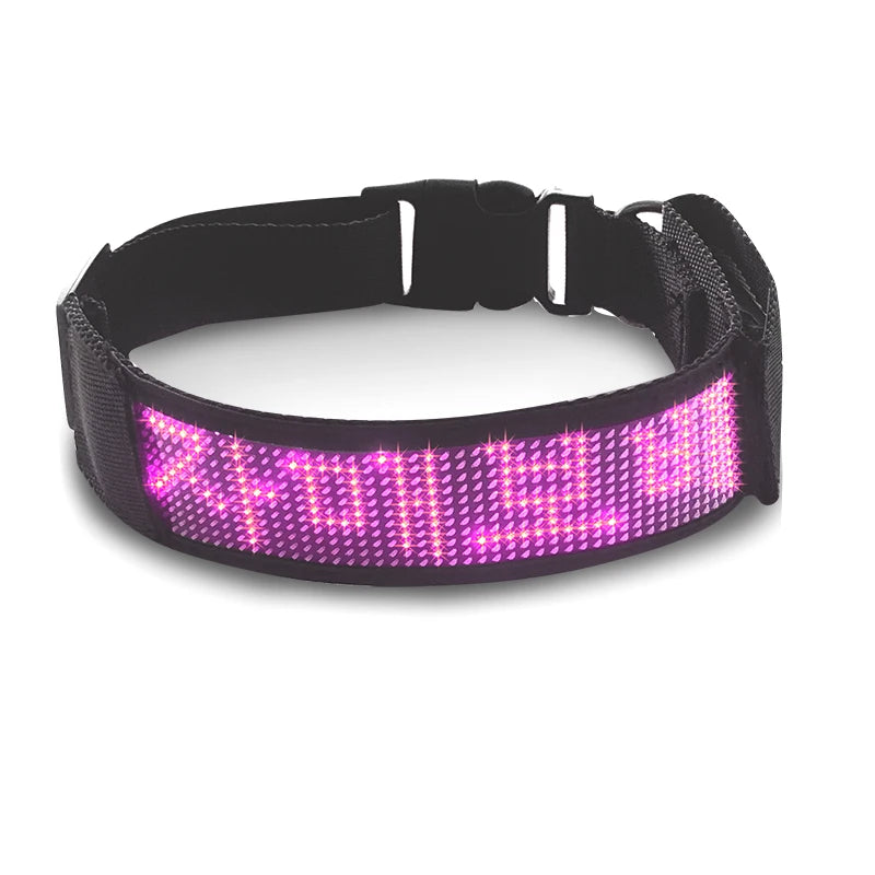 Free Size Adjustable Luminous LED Pet Collar Waterproof LED Light up Safety Dog Collar Programmable LED Display Dog Collars