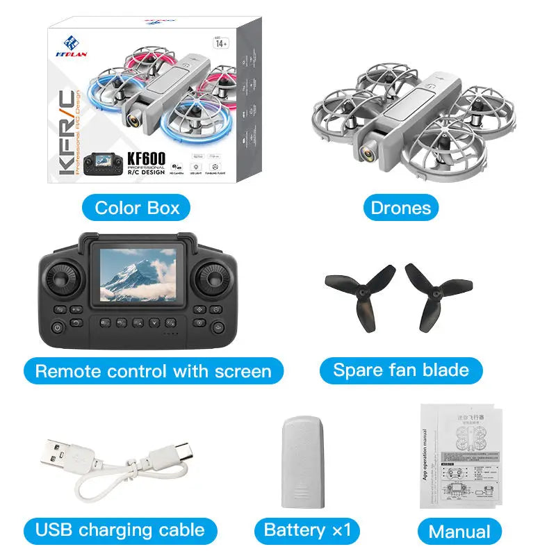 KF600 Aerial Photography Beginner Remote Control Plane Mini Drone with Protective Cover and Light, Drop Resistant Toy