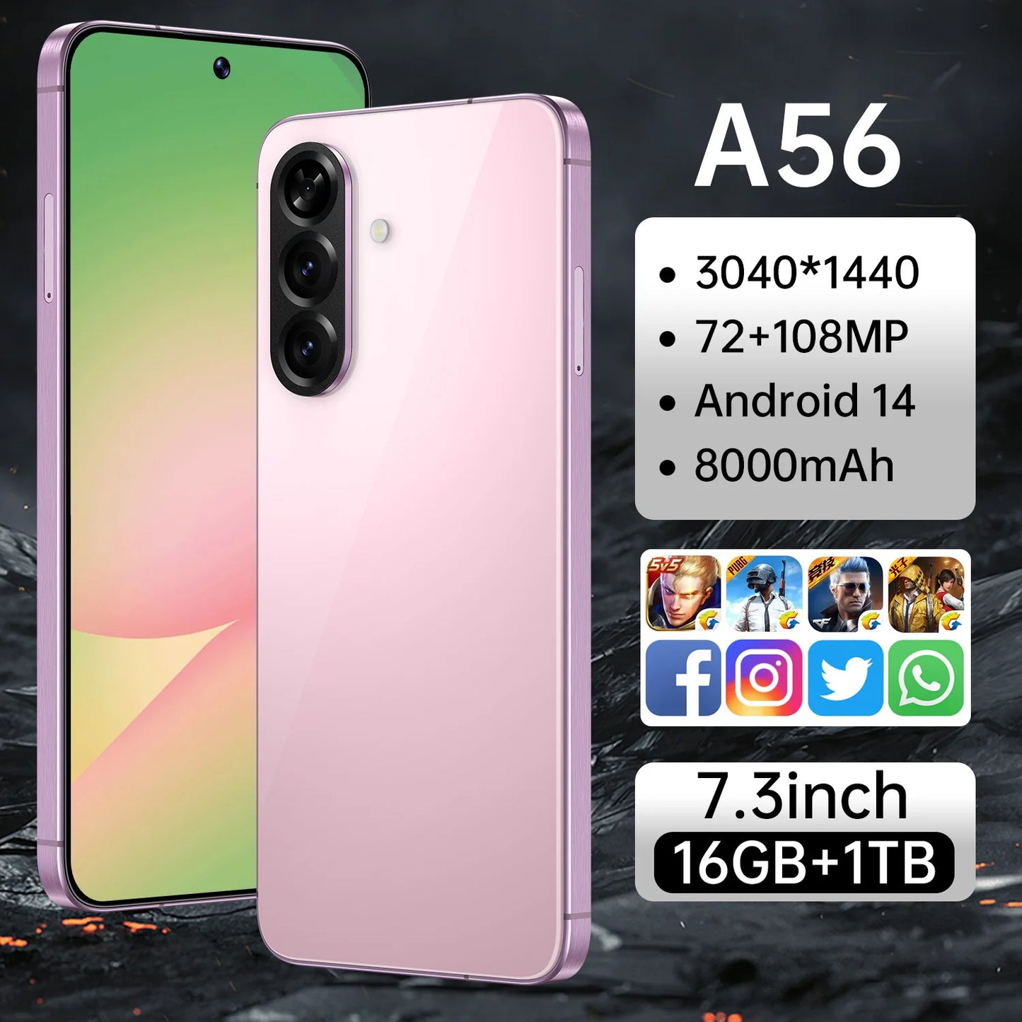 2025 A56 16GB+1TB Smartphone 108MP Rear French Spanish HD LTE 65W Cheap Online Cell Phones Dropshipping A56 Phone Mobile Phones