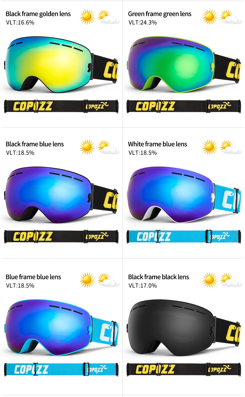 COPOZZ Brand Ski Goggles Men Women Snowboard Goggles Glasses For Skiing UV400 Protection Skiing Snow Glasses Anti-Fog Ski Mask