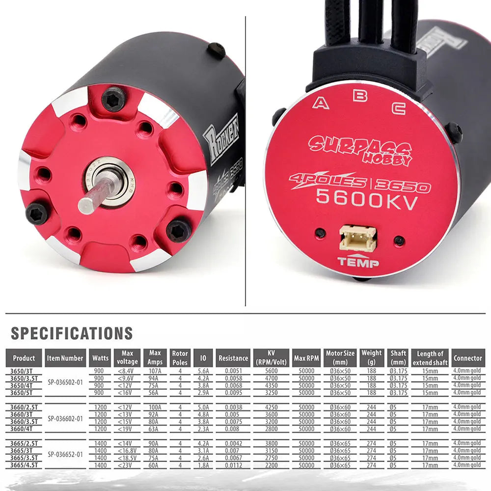 Surpass Hobby Rocket V2 3650 3660 3665 3670 3674 Waterproof Brushless Motor For 1/8 1/10 1/12 1/16 RC Car Racing Truck Traxxas