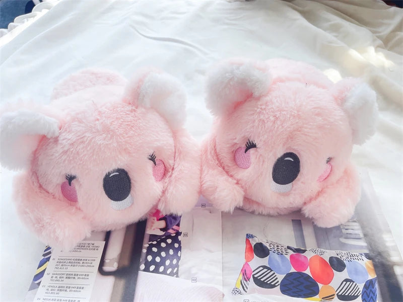 Cartoon Slippers Cute Koala Shape Home Cotton Shoes Woman Girl Warm Winter Indoor Shoes Flat Casual  Floor Non-slip Pink Grey