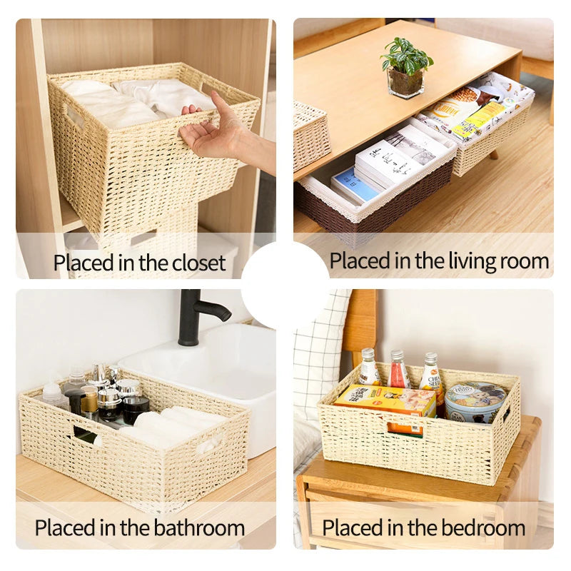 Home Woven Storage Basket Large Capacity Laundry Baskets Sundries Wardrobe Closet Organizer Clothes Toys Decor Panier Rangement