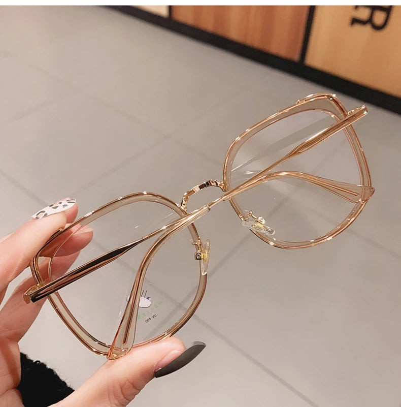 SO&EI Fashion Oversized Square Women Glasses Frame Vintage Clear Anti-Blu-Ray Eyewear Men Optical Pink Frame Computer Goggle