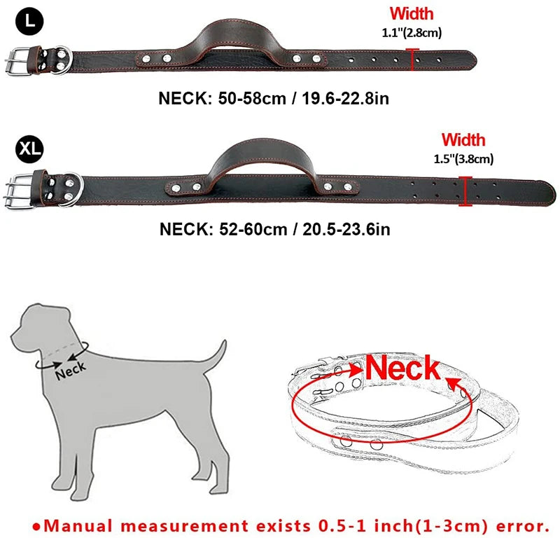Benepaw Sturdy Genuine Leather Dog Collar Conrol Handle Fashion Durable Heavy Duty Pet Training Collar For Medium Large Dogs