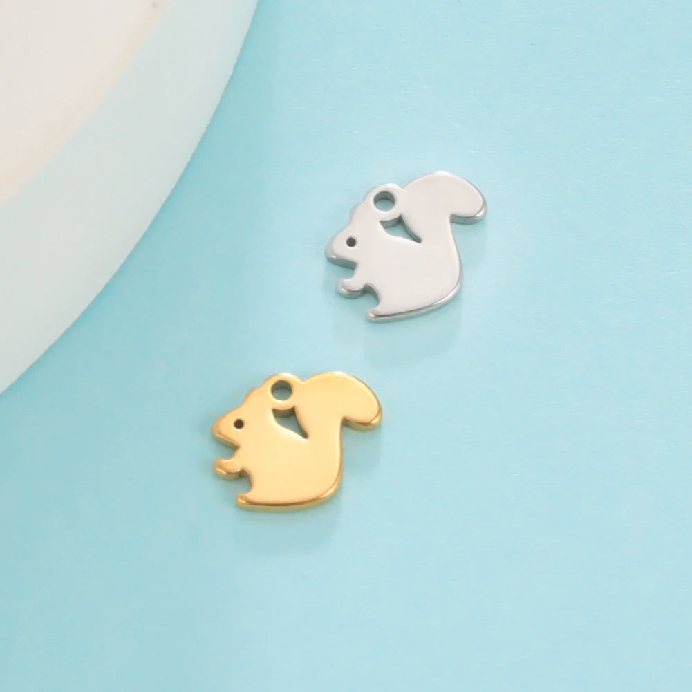 5pcs/lot Stainless Steel DIY Charms for Jewelry Making Ghost Squirrel Fish Bear Paw Animal Pendant for Necklace Bracelet Earring