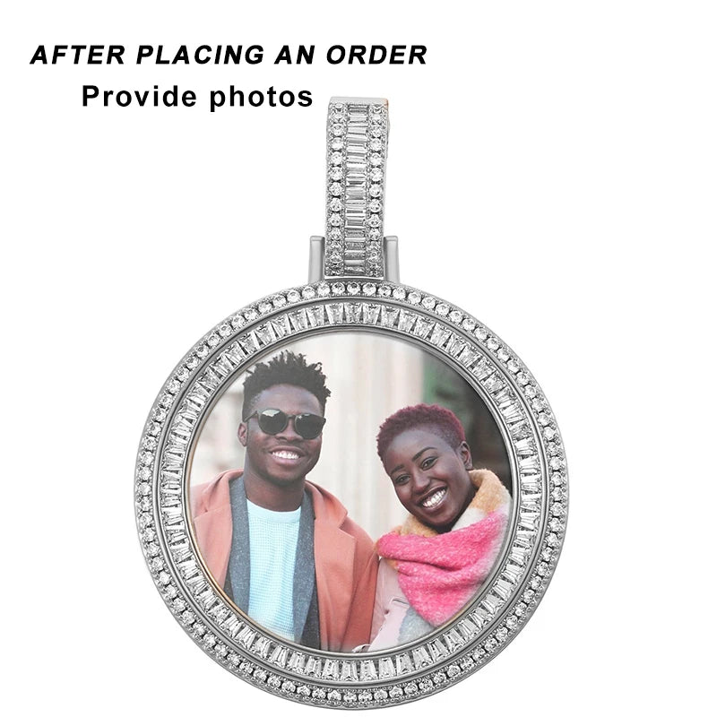 Customized Necklace Pendant Round Photo Medallions Necklace Men‘s Hip Hop Jewelry Personalized Custom Name Engraved Pendant Gift