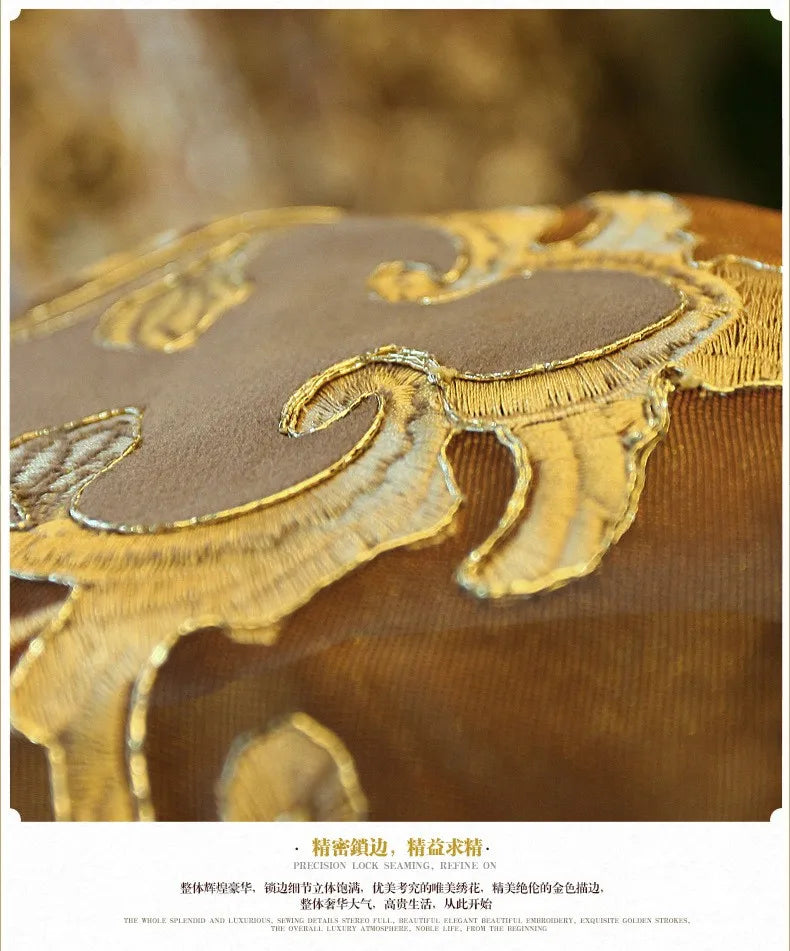 Embroidered Chenille Velvet Curtains for Living Room Bedroom European Modern Brown Gold Sheer Tulle Windows Backdrop Valance