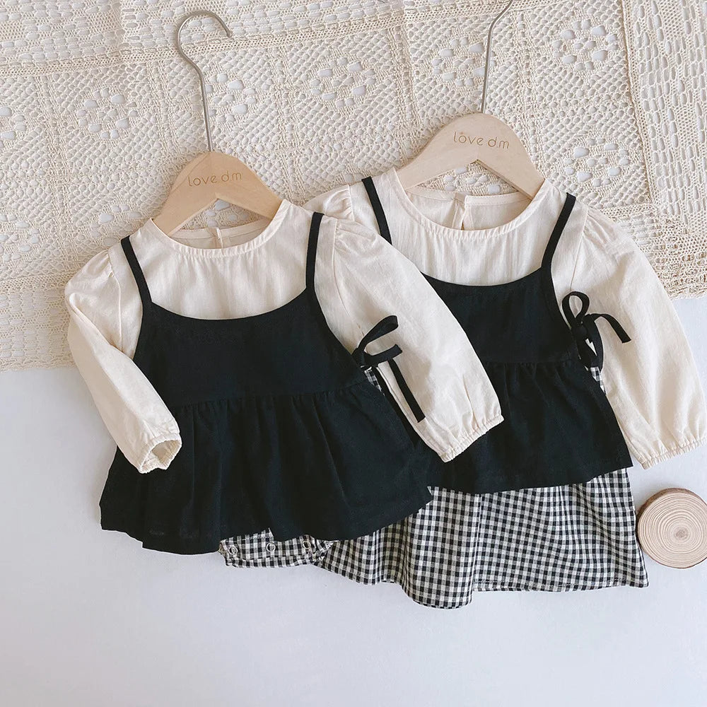 2026 Autumn Baby Clothes 2pcs Set Siblings Clothes Infant Girls Bodysuit Big Sisters Dress Toddler Suit