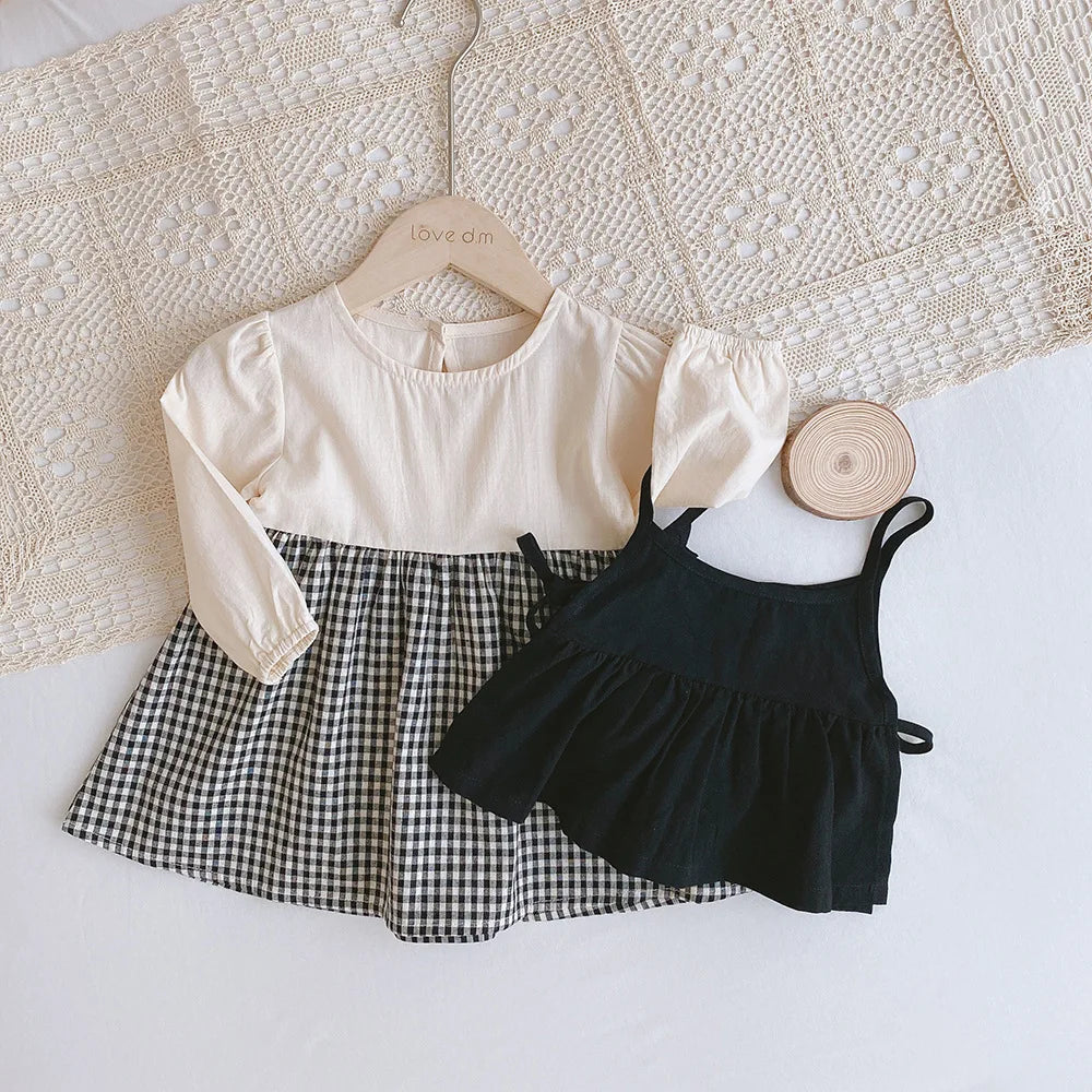 2026 Autumn Baby Clothes 2pcs Set Siblings Clothes Infant Girls Bodysuit Big Sisters Dress Toddler Suit