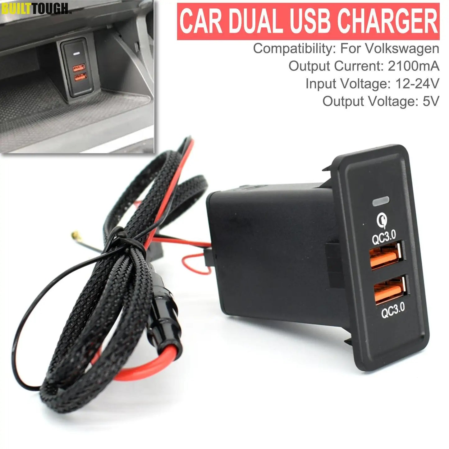 For SEAT Ibzia Leon For VW Golf Beetle Jetta Passat Sharan Car Charger Dual USB QC3.0 Port Phone Laptop 12V Fast Quick Charging