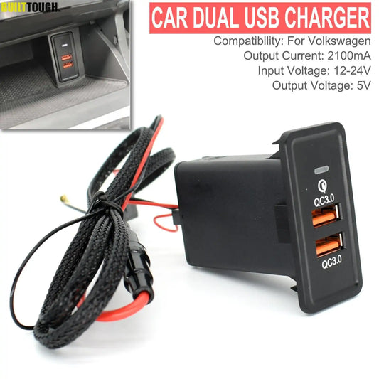For SEAT Ibzia Leon For VW Golf Beetle Jetta Passat Sharan Car Charger Dual USB QC3.0 Port Phone Laptop 12V Fast Quick Charging